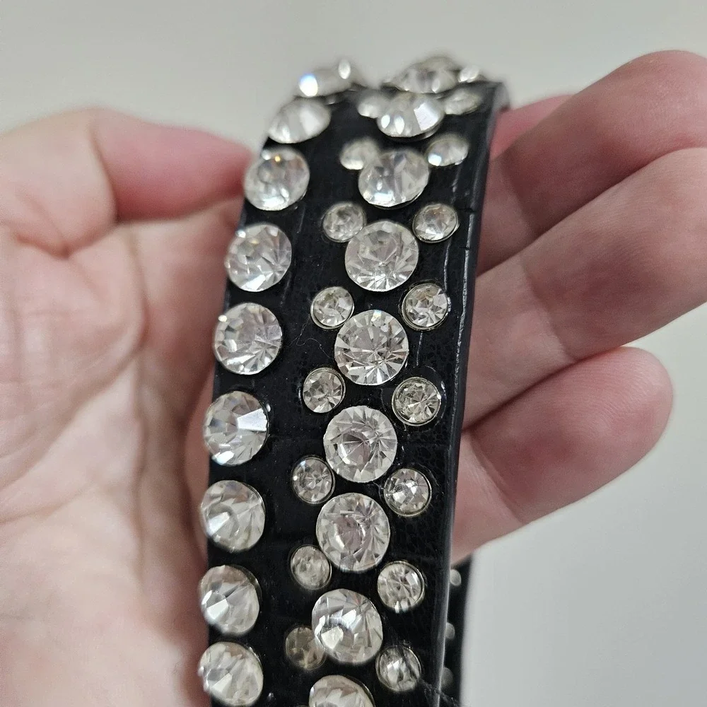 Beltiscool Belt Womens 35 Black Rhinestone Western Bling Croc Embossed Rockstar*